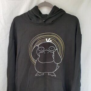 New XL Psyduck Spiral Pokemon Black Pullover Hoodie